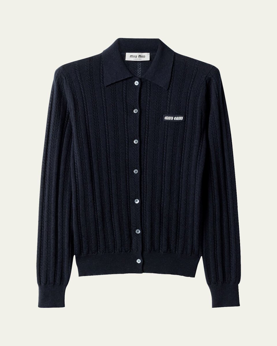 Cashmere Pointelle Cable-Knit Cardigan